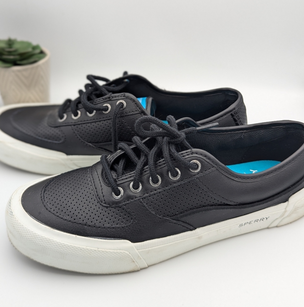 Sperry Top Sider Women's Black Leather Sneakers - Picture 2 of 4